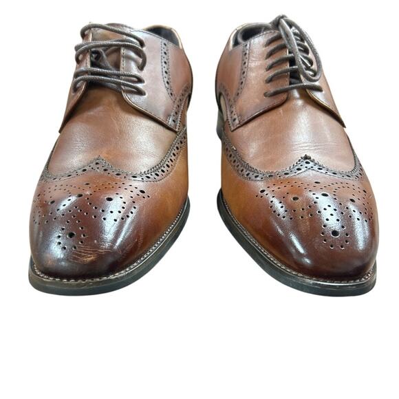 Jousen Mens Size 10 Brown Leather Lace Up Wingtip Formal Business Oxford Shoes - Picture 4 of 8